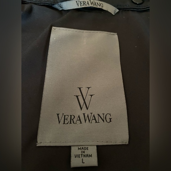 Vera Wang Black Puffer Coat with Removable Faux Fur Collar Brocade pattern Sz L - Picture 4 of 15